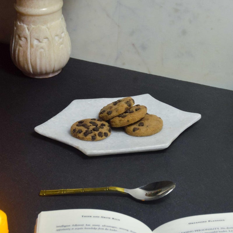 MARBIQUE Premium White Marble Tray Platter Serving Board 22×15 cm - Image 1