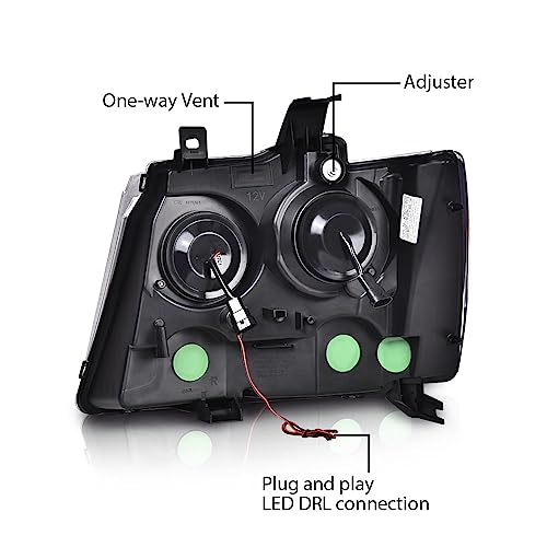 GPLUS مجموعة مصابيح LED G-PLUS الأمامية متوافقة مع شيفروليه تاهو أفالانش سوبربان 1500 2500 2007-2014 مجموعة مصابيح إشارة الانعطاف الزاوية الأمامية اليسرى واليمنى عدسة شفافة هيكل أسود عاكس كهرماني - Image 5