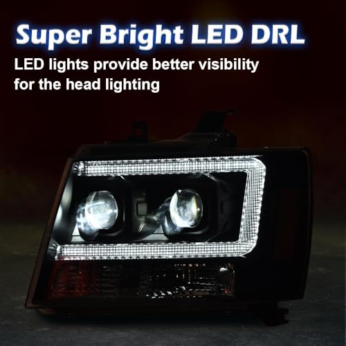 GPLUS مجموعة مصابيح LED G-PLUS الأمامية متوافقة مع شيفروليه تاهو أفالانش سوبربان 1500 2500 2007-2014 مجموعة مصابيح إشارة الانعطاف الزاوية الأمامية اليسرى واليمنى عدسة شفافة هيكل أسود عاكس كهرماني - Image 3