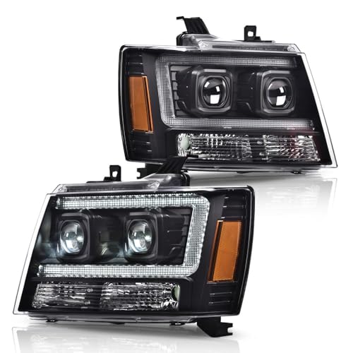 GPLUS مجموعة مصابيح LED G-PLUS الأمامية متوافقة مع شيفروليه تاهو أفالانش سوبربان 1500 2500 2007-2014 مجموعة مصابيح إشارة الانعطاف الزاوية الأمامية اليسرى واليمنى عدسة شفافة هيكل أسود عاكس كهرماني - Image 1