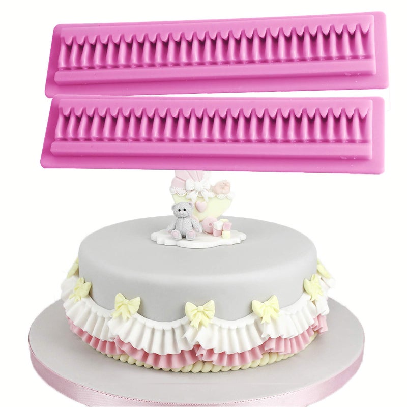 HengKe 2 Pieces Border Silicone Fondant Baking Cake MoldesPleated lace Waves Mold forCake DecoratingSugarcraftChocolate Cupcake TopperPastryPolymer Clay Wax Making Crafting Projects