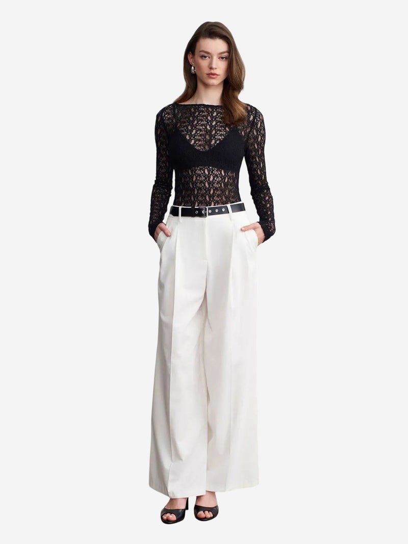 DILVIN Slim Fit Lace Boat Neck Blouse - Image 4