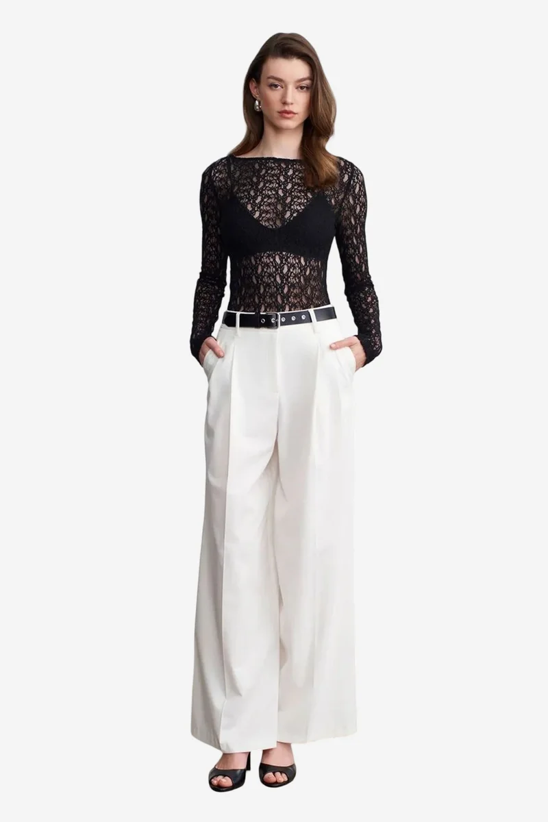 Dilvin Black DILVIN Slim Fit Lace Boat Neck Blouse for Women | Best Price UAE