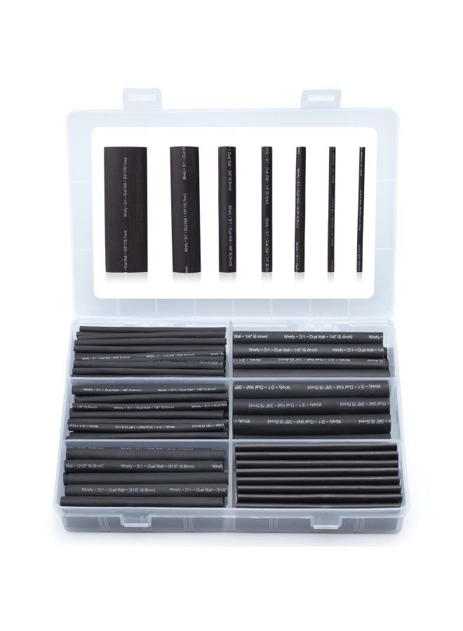 Wirefy 180 PCS Heat Shrink Tubing Kit - 3 1 Dual Wall Tube - Adhesive Lined - Marine Shrink Tubing - Black - Image 1
