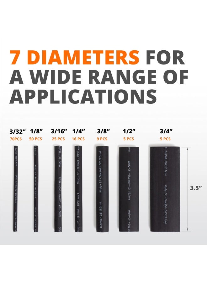 Wirefy 180 PCS Heat Shrink Tubing Kit - 3 1 Dual Wall Tube - Adhesive Lined - Marine Shrink Tubing - Black - Image 2