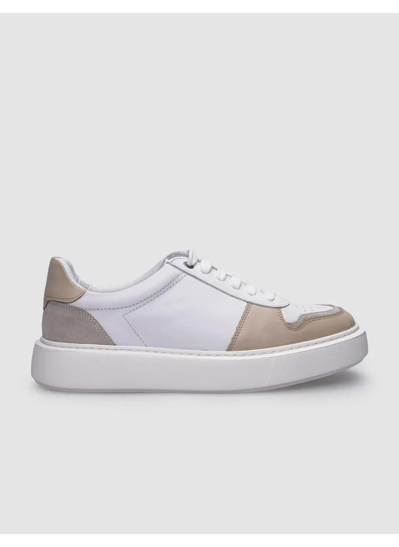 كاباني Leather White - Beige Laced Men's Sneaker