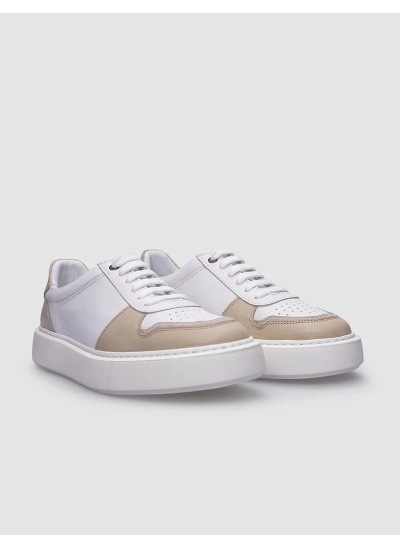 كاباني Leather White - Beige Laced Men's Sneaker