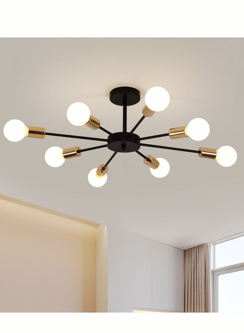 Haikomin Sputnik Chandeliers Semi Flush Mount Ceiling Light Industrial Black Ceiling Lamp Modern Hanging Chandelier Light For Kitchen Dining Room Living Room Farmhouse E27 Base - Image 1