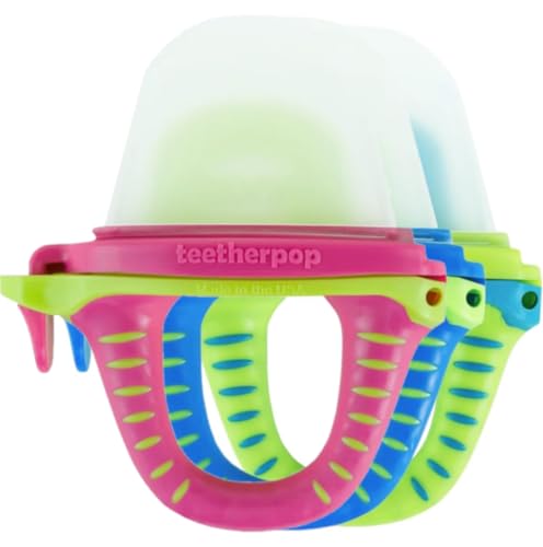 Teetherpop Fillable Silicone Teether for Babies – Breastmilk Popsicle Molds for Teething with Spill-Proof Sippy Slits – Freezable Baby Teethers for Liquids & Cooling Relief (3-Pack-Blue-Teal-Pink) - Image 1