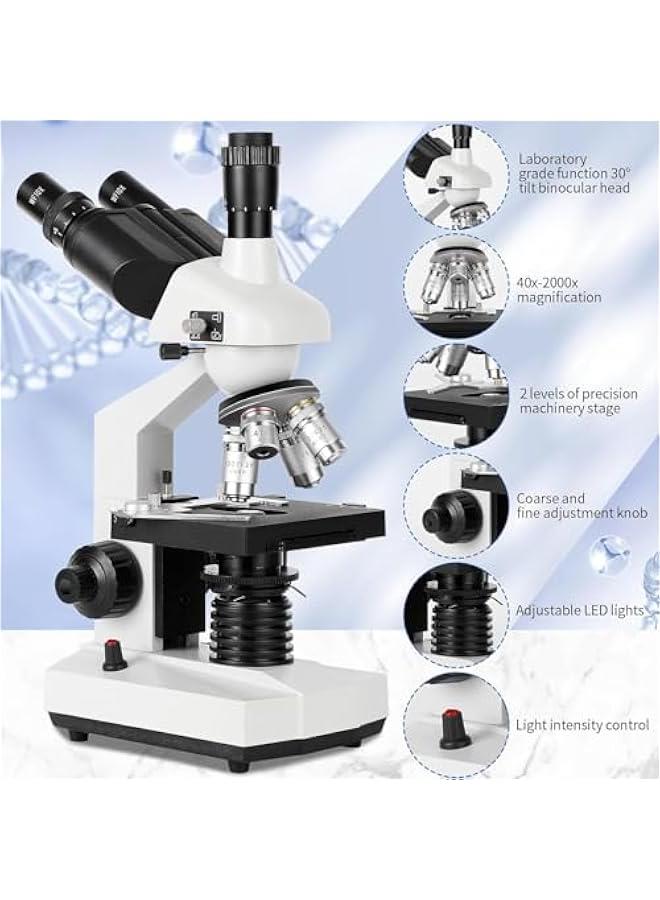 Arabest Compound trinocular Microscope, 40X-5000X Magnification, Digital Laboratory trinocular Compound LED Microscope with USB Camera and Mechanical Stage, WF10x and WF20x eyepieces, Abbe Condenser…  - Image 3