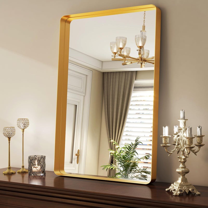 Easly 36 x 24 Inch Gold Bathroom Mirror for Wall,Aluminum Alloy Frame Rectangular Wall Mounted Mirror for Farmhouse Decor Horizontal or Vertical Ideal for Bedroom, Living Room - Image 4