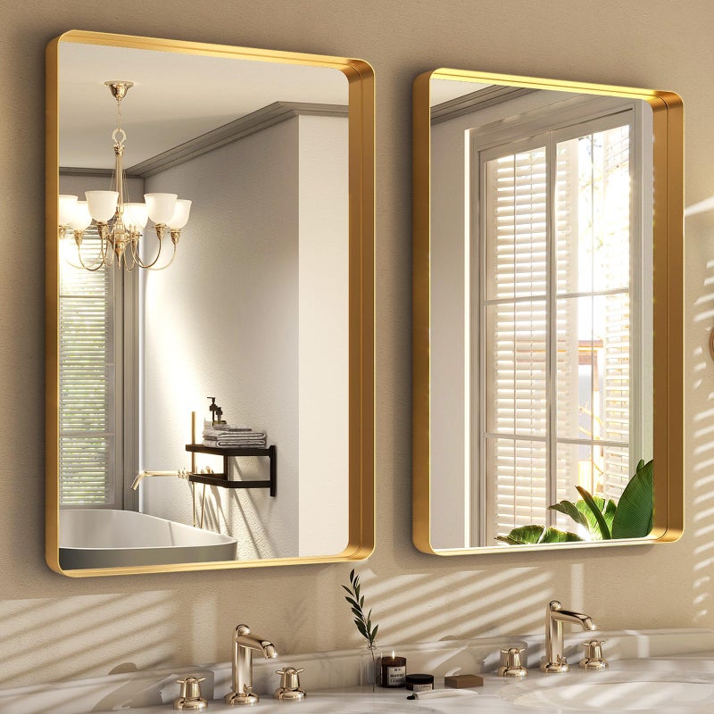 Easly 36 x 24 Inch Gold Bathroom Mirror for Wall,Aluminum Alloy Frame Rectangular Wall Mounted Mirror for Farmhouse Decor Horizontal or Vertical Ideal for Bedroom, Living Room - Image 3