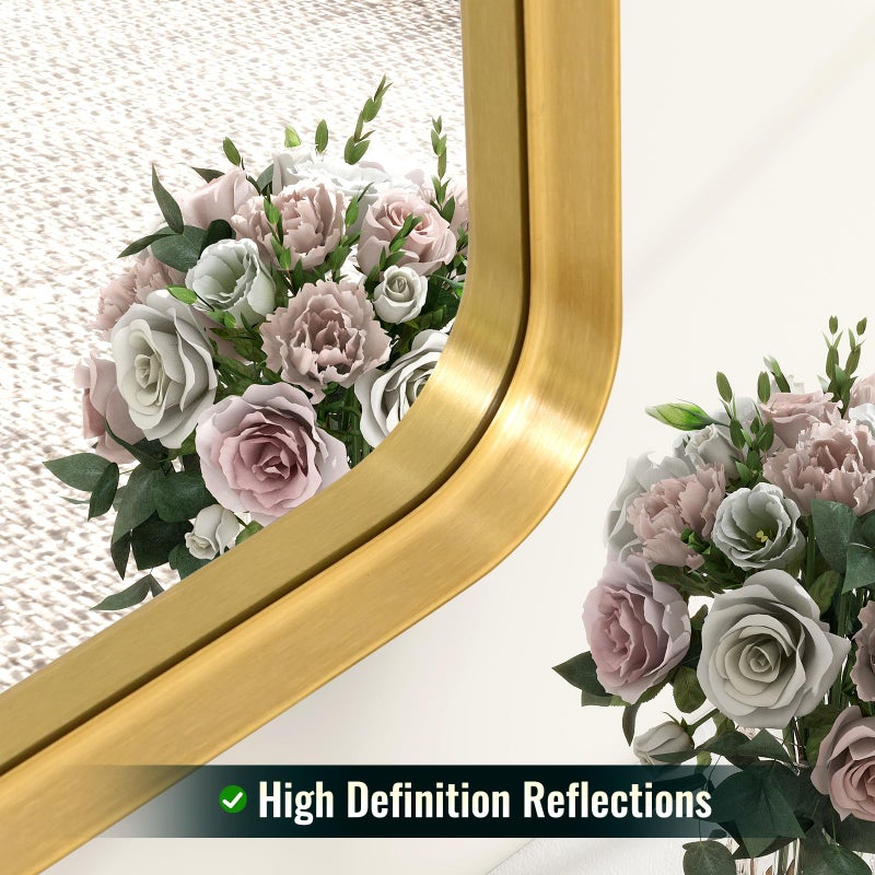 Easly 36 x 24 Inch Gold Bathroom Mirror for Wall,Aluminum Alloy Frame Rectangular Wall Mounted Mirror for Farmhouse Decor Horizontal or Vertical Ideal for Bedroom, Living Room - Image 5