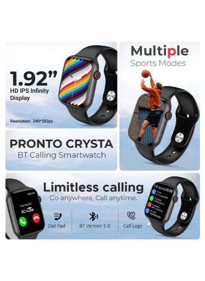 iCruze Pronto Crysta Bluetooth 5.0, IP67, 1.92" HD Touch Screen Smart Watch, Rotational Crown, Android and iPhone Compatible, with Warranty - Image 2