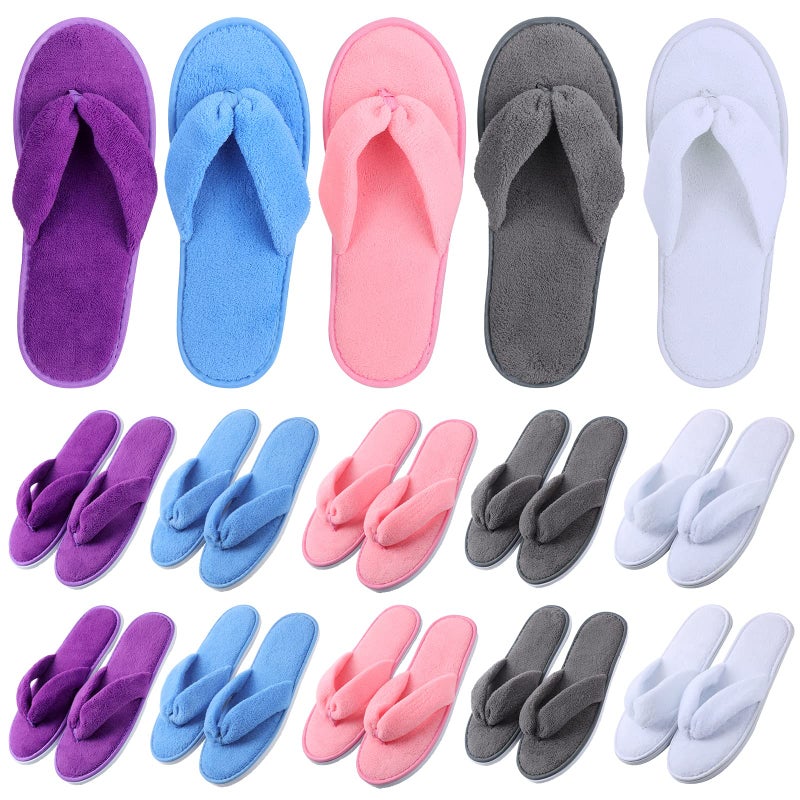 Unittype Unittype 10 Pairs Spa Slippers Flip Flops Thong Sandal Slippers Soft Coral Fleece for House Guest HotelBlue White Gray Purple Pink 