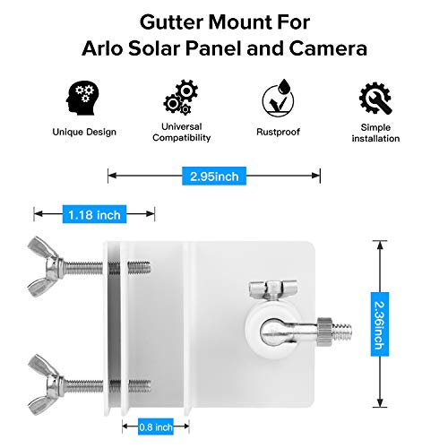 ALERTCAM 2Pack Gutter Mount Compatible with Arlo Essential Solar Panel, Arlo Pro 5S/Pro 4/Pro 3/Pro 2/Ultra 2/Ultra/Solar Panel, Perfect Angle to Get Adequate Sunlight - Image 3
