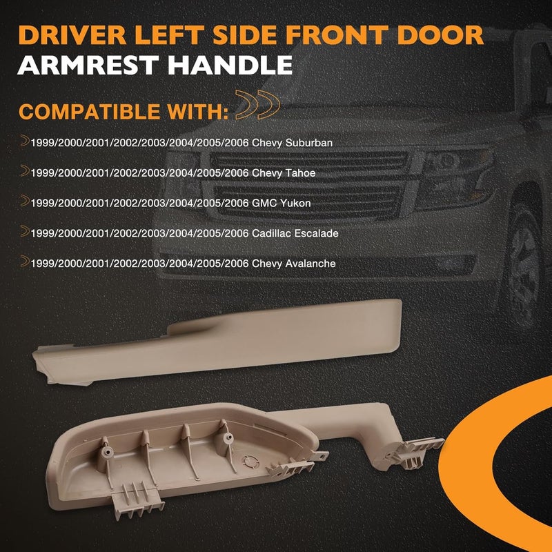 HQPASFY Driver Left Side Front Door Armrest Handle for 1999-2006 Chevy Suburban, Tahoe, Avalanche, GMC Yukon - Beige - Image 2