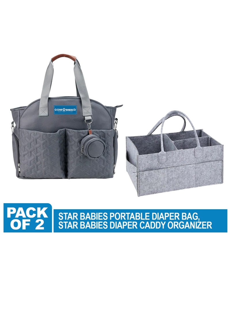 STAR BABiES Star Babies Combo Pack of 2 (Diaper portable bag with pacifier bag large capacity with Portable Diaper caddy Organizer) Grey  - Image 2