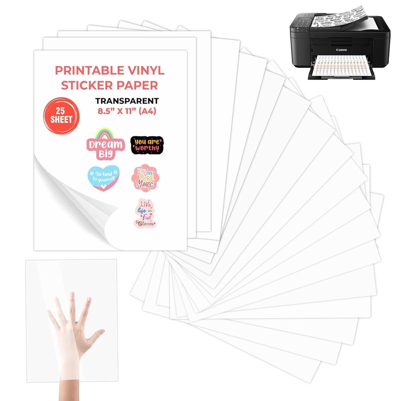 Tatmods White Gloss Vinayl sheets Sticker Photo Paper Glossy, Pack of 25 sheets, White Vinyl A4 Sticker Sheet For Inkjet/Laserjet Printer (25) - Image 1