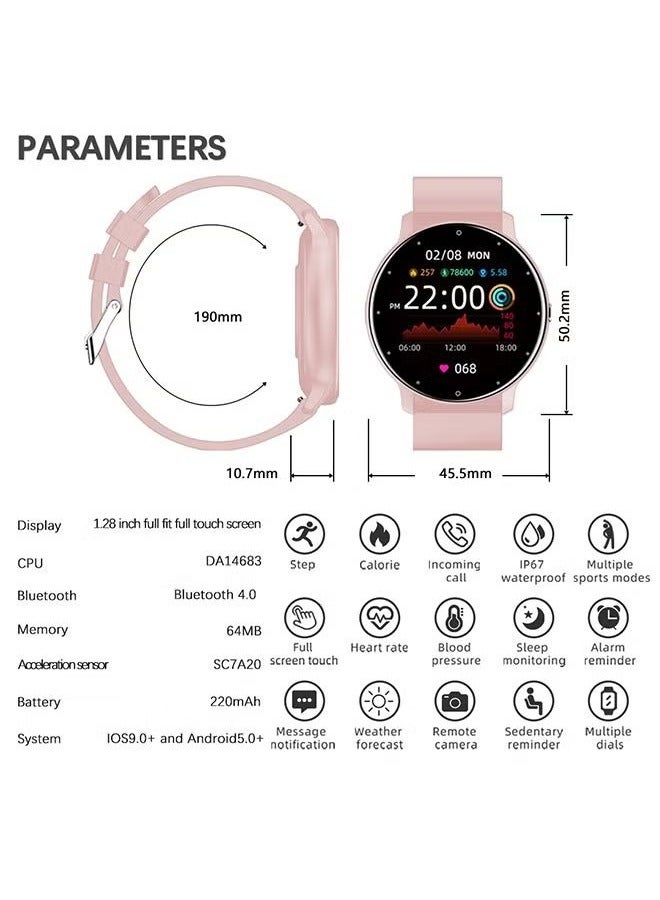 RollsTimi  Men's and women's smartwatches, fitness trackers and heart rate, blood pressure, blood oxygen, sleep monitor IP67 waterproof 1.28" full touch screen fashion sports watch Android IOS, RT-ZL02Pro Pink  - Image 4
