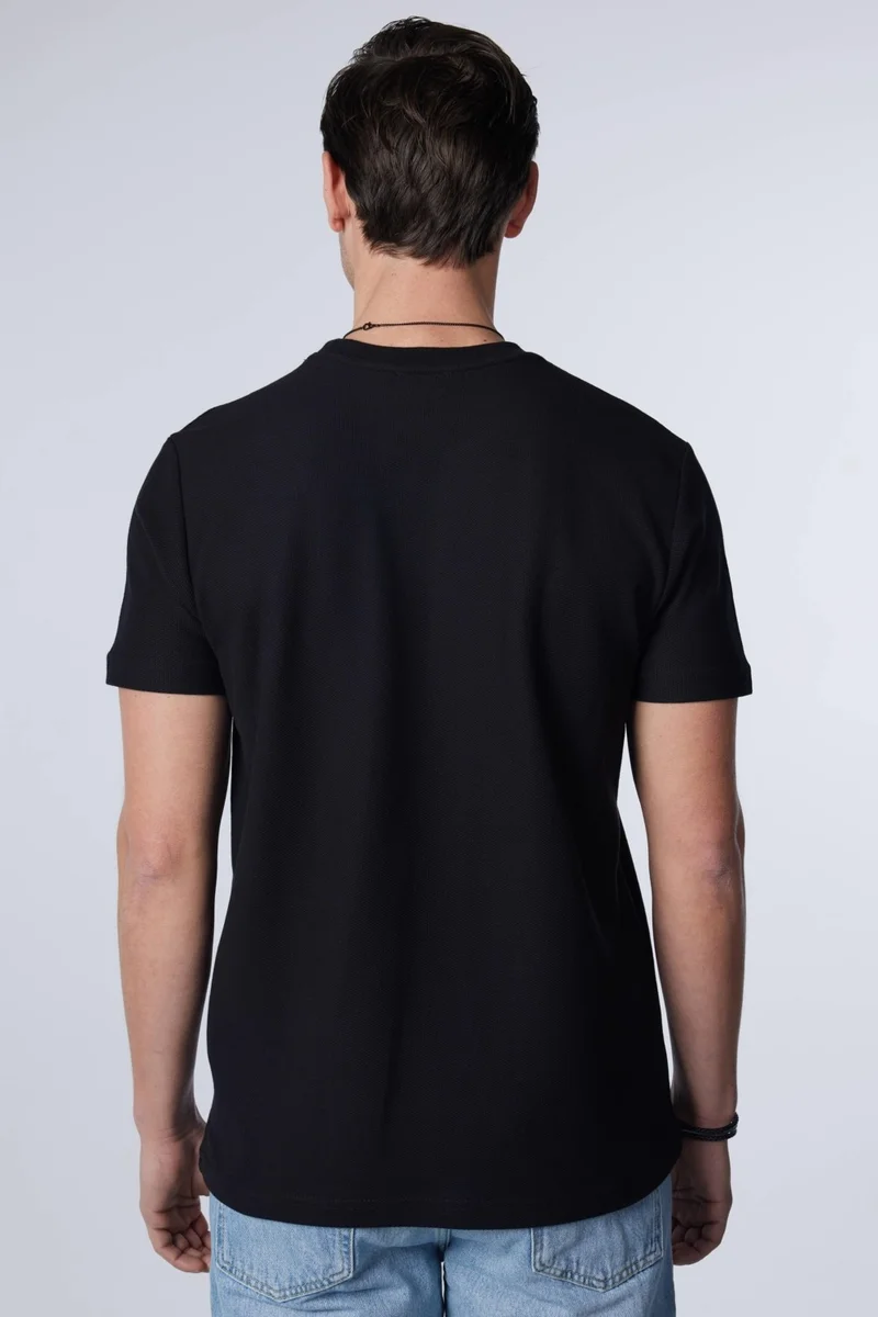 Tudors Men's Slim Fit Narrow Cut Cotton Soft Textured Patterned Black Crew Neck T-Shirt