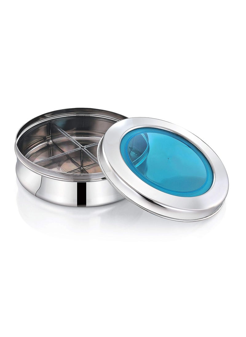 Expresso - Expresso Vivo Crystal Multipurpose Bulging Transparent See Through Masala Box for Kitchen, Spice Boxes for Kitchen,Stainless Steel Transparent Storage Containers Dry Fruits Dabba(SB) Small - Image 1