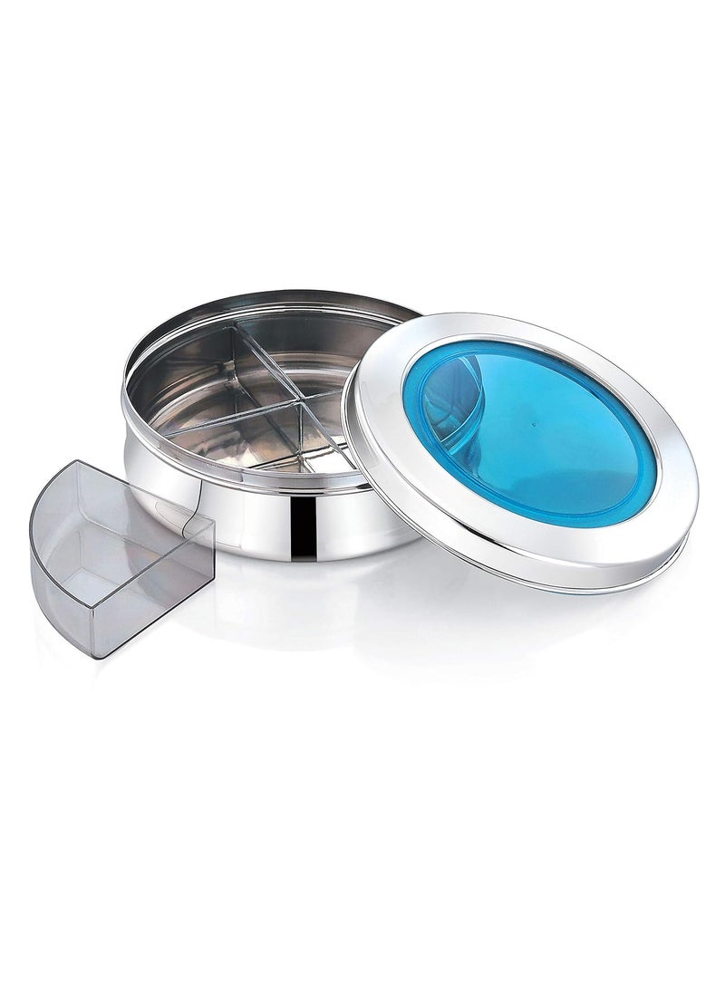 Expresso - Expresso Vivo Crystal Multipurpose Bulging Transparent See Through Masala Box for Kitchen, Spice Boxes for Kitchen,Stainless Steel Transparent Storage Containers Dry Fruits Dabba(SB) Small - Image 1
