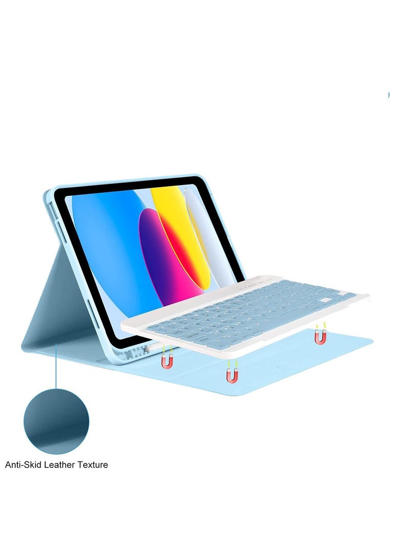 Lightweight Smart Cover with Magnetically Detachable Wireless Keyboard for iPad Air (5th Gen/4th Gen) 10.9 inch Blue