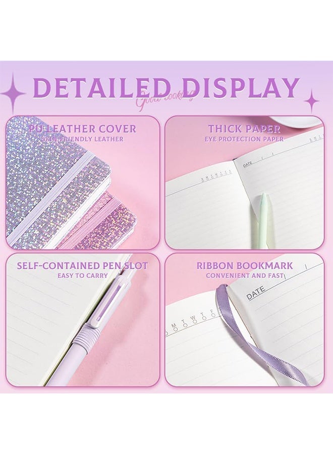Bling A5 Notebook, Lined Journal Notebook A5 Notepad for Girls Women,Cute Heart Pattern Design Glitter Laser Diary College Ruled Hardcover Notebook for Work, School, Note Taking, Business (Pink) - Image 5