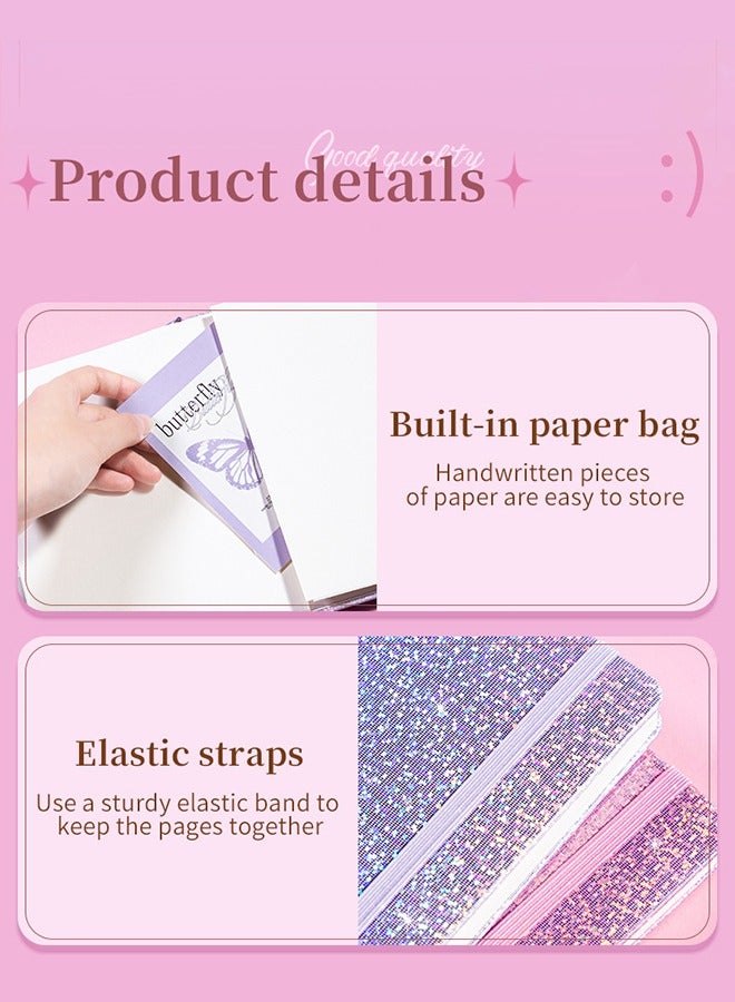 Bling A5 Notebook, Lined Journal Notebook A5 Notepad for Girls Women,Cute Heart Pattern Design Glitter Laser Diary College Ruled Hardcover Notebook for Work, School, Note Taking, Business (Pink) - Image 2