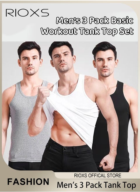 Men's 3 Pack Basic Workout Tank Top Set Athletic Muscle Tops Bodybuilding Quick Dry Sleeveless Vests