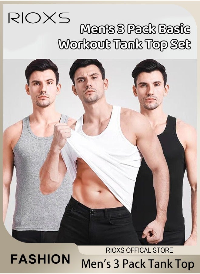RIOXS Men's 3 Pack Basic Workout Tank Top Set Athletic Muscle Tops Bodybuilding Quick Dry Sleeveless Vests  - Image 1