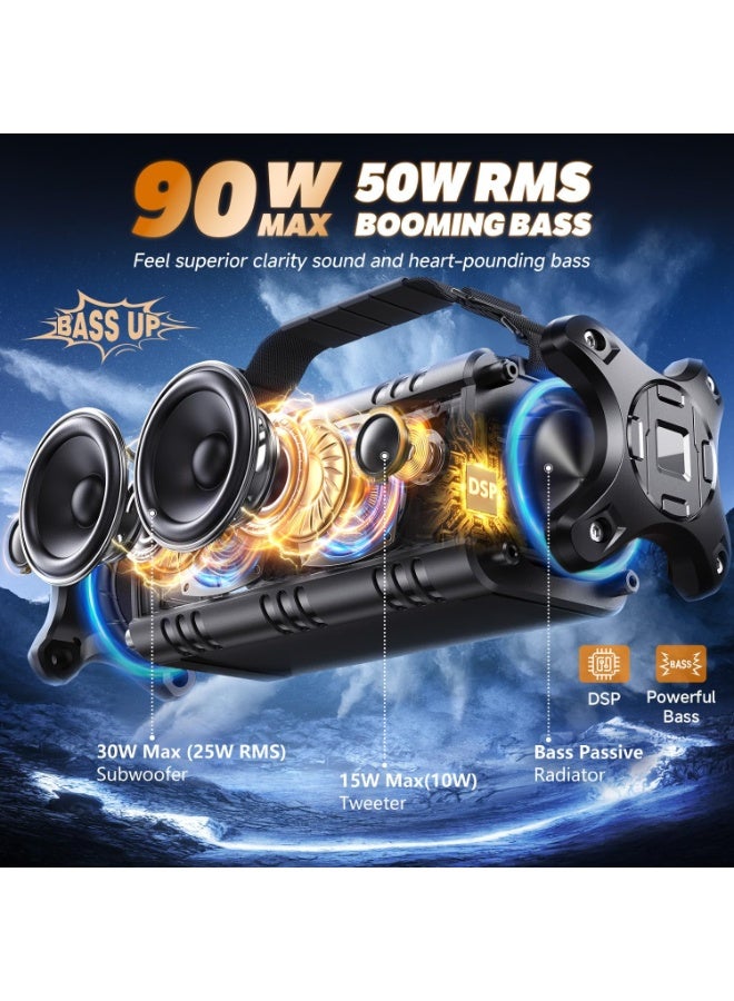 دبليو-كينغ مكبر صوت بلوتوث W-KING، بقوة 50 واط RMS و90 واط كحد أقصى، مكبر صوت محمول للاستخدام الخارجي، مقاوم للماء بمعيار IPX6، مزود بمضخم صوت جهير عميق، يدعم 40 هرتز، ومعادل صوت، وإمكانية الاقتران المزدوج، ومنفذي TF وAUX، مكبر صوت لاسلكي كبير الحجم للحفلات والشواطئ وأماكن العمل - Image 2