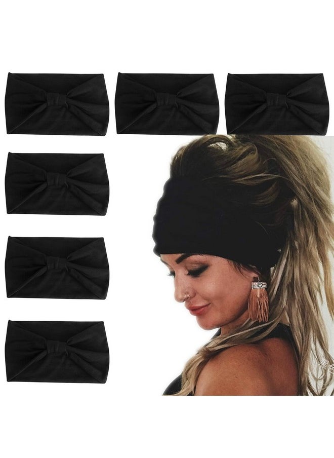 Wecoe - 6 Pack Black Wide Elastic Fashion African Headbands For Women'S Wigs, Head Wraps, Sports, Running, Workout, Yoga, Halloween Hair Accessories - Image 1