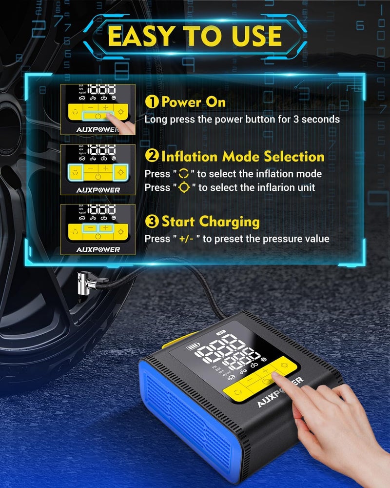 AUXPOWER H4 Portable Tire Inflator - 4000mAh & 150PSI Air Compressor for Car, Motorcycle, Bike, and Ball - Image 4