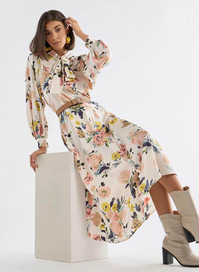 Splash FAV Floral Print Dress with Pussy Bow Neck and Volume Sleeves - Image 1