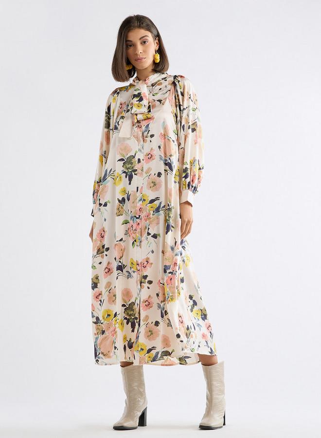 Splash FAV Floral Print Dress with Pussy Bow Neck and Volume Sleeves - Image 2