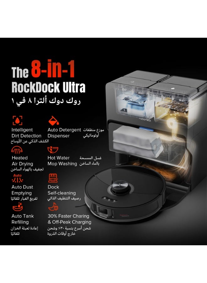 roborock S8 MaxV Ultra Robot Vacuum & Sonic Mop, 10000 Pa Suction, Corner to Edge Deep Cleaning, Hot Air Self-Drying, Auto Empty & Refill, Detergent Dispenser, Obstacle Avoidance,Black - Image 2