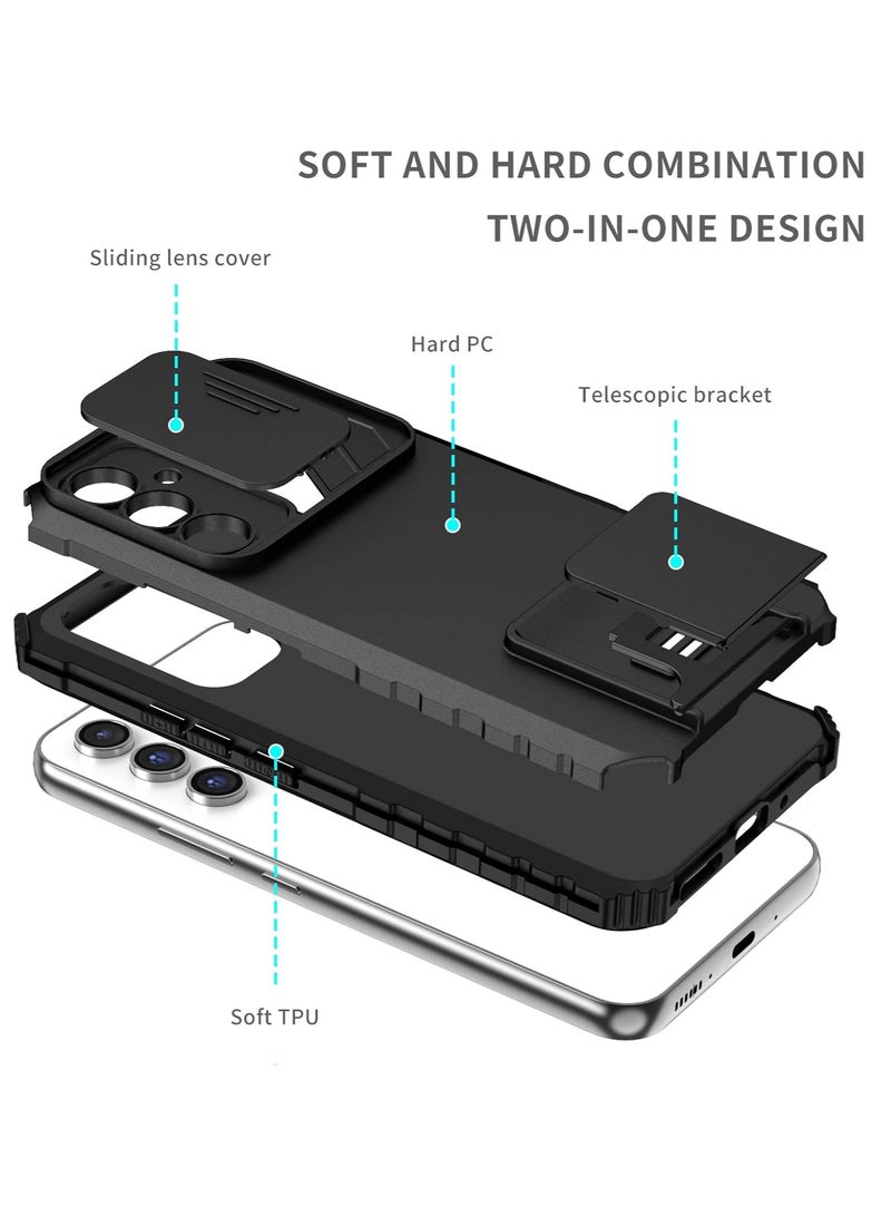 For Samsung Galaxy A16 Case with Slide Camera Cover, Armor Silicone TPU Bumper Tough PC A16 Cover with Kickstand, Shockproof Protective Phone Case  - Image 2