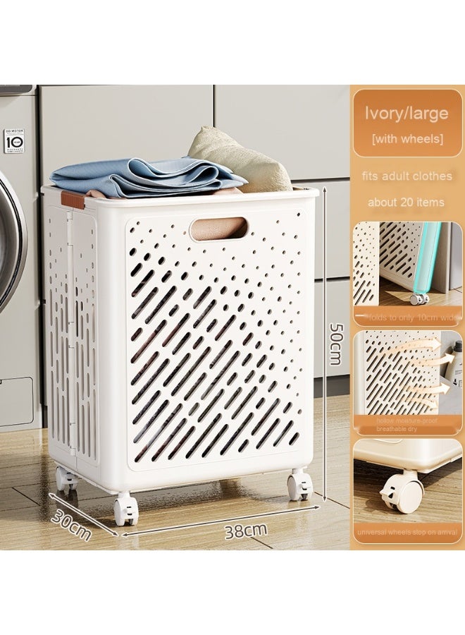 سلة تخزين للملابس قابلة للطي بعجلات - سلة تنظيم ضرورية لغرفة الغسيل