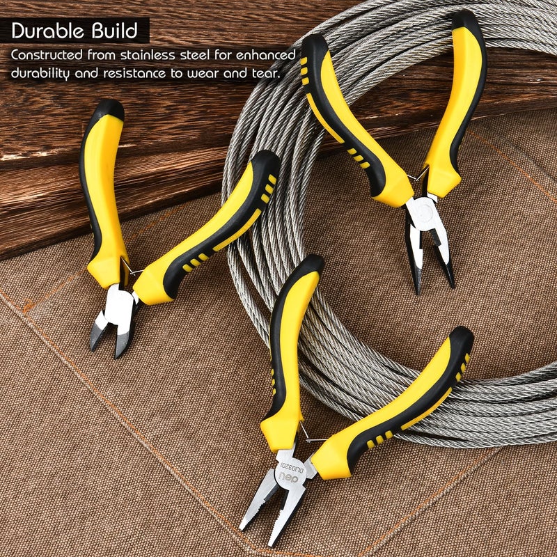 Deli DL103201-3 3 Pcs Mini Pliers Set Including Combination Diagonal & Lose Nose Pliers Heavy Duty High Carbon Steel with Dual Color Handle End Cutting-Pliers For Handcrafts Model Jewelry Making (1Pc) - Image 4