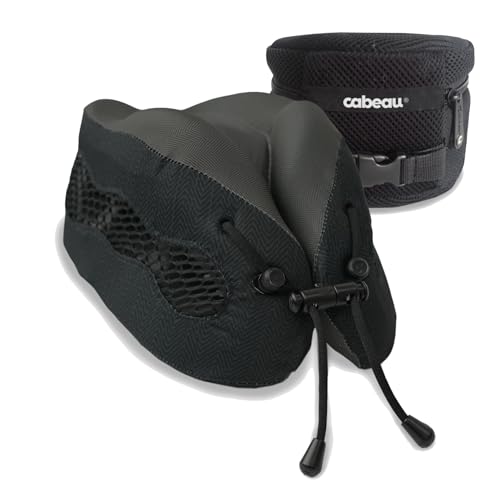 Cabeau Long Haul Flight Cooling Travel Neck Pillow – Evolution Cool – Supportive Memory Foam with Airflow Vents – Compact with Carrying Case (Black) - Image 1