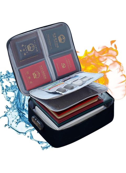 Waterproof 3-Layer Document Bag with Password Lock, File Document Organizer Travel Bag Safe Document Holder for Passport, Legal Documents, Personal Files and Valuables (Black)