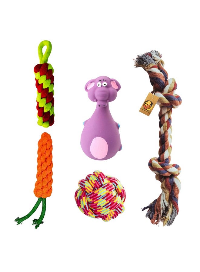 Dog Toys + Dog Chew Toys + Puppy Teething Toys + Rope Dog Toy For Small Dog And Puppies Toy + Dog Toy Combo Pack + Tug Toy + Dog Toy Set + Washable Cotton Rope For Dogs (Pack Of 5) - Image 1