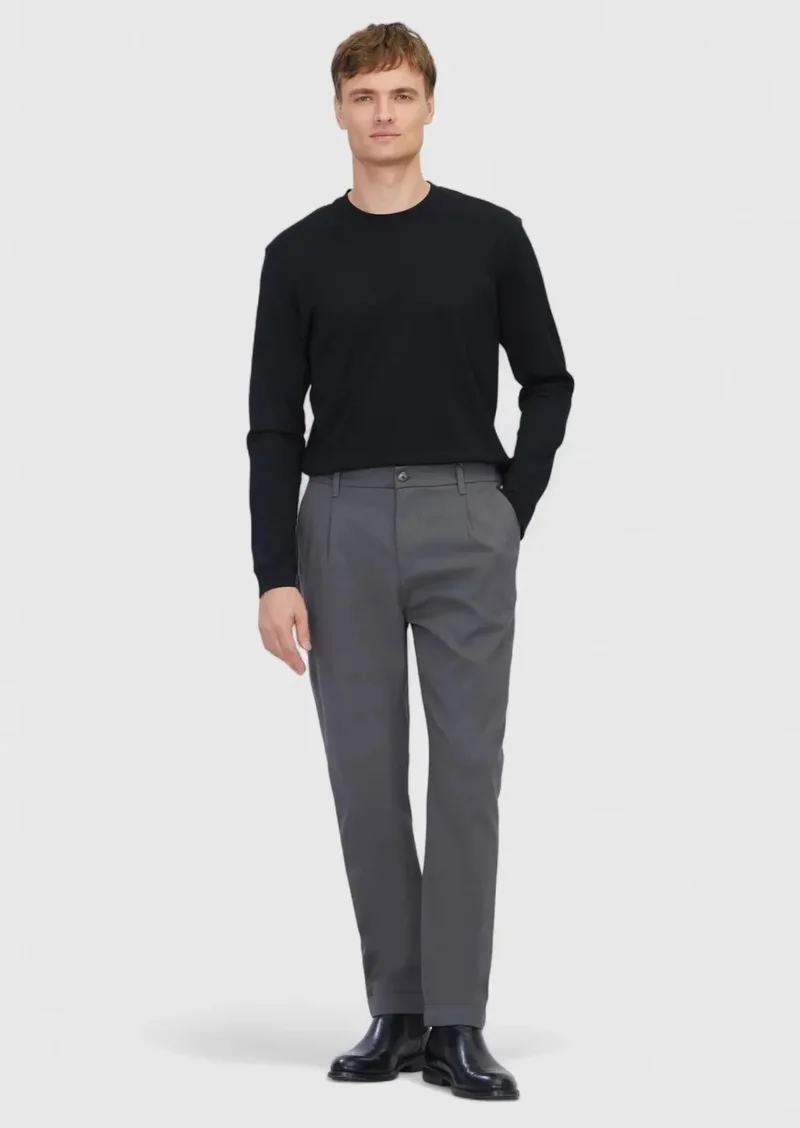 RAMSEY Grey Weaving Jogging Fit Casual Cotton Blended Trousers