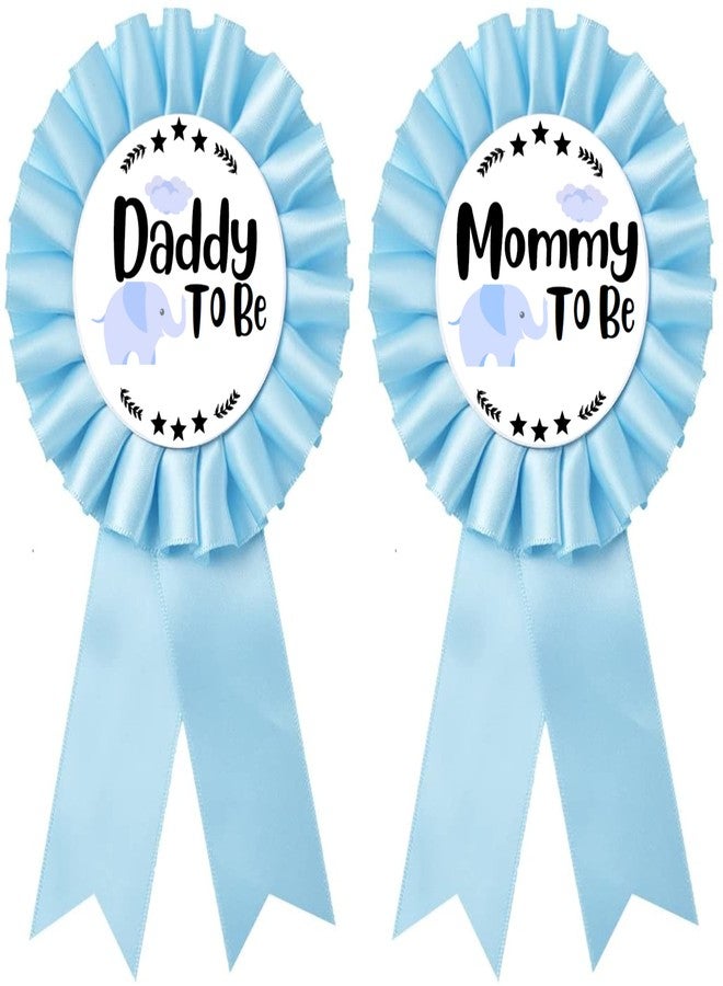 PATICARRY HAPPYLAND Baby Boy Shower Decorations Baby Blue Elephant Tinplate Badge Mommy to Be and Daddy to Be Baby Shower - Image 1