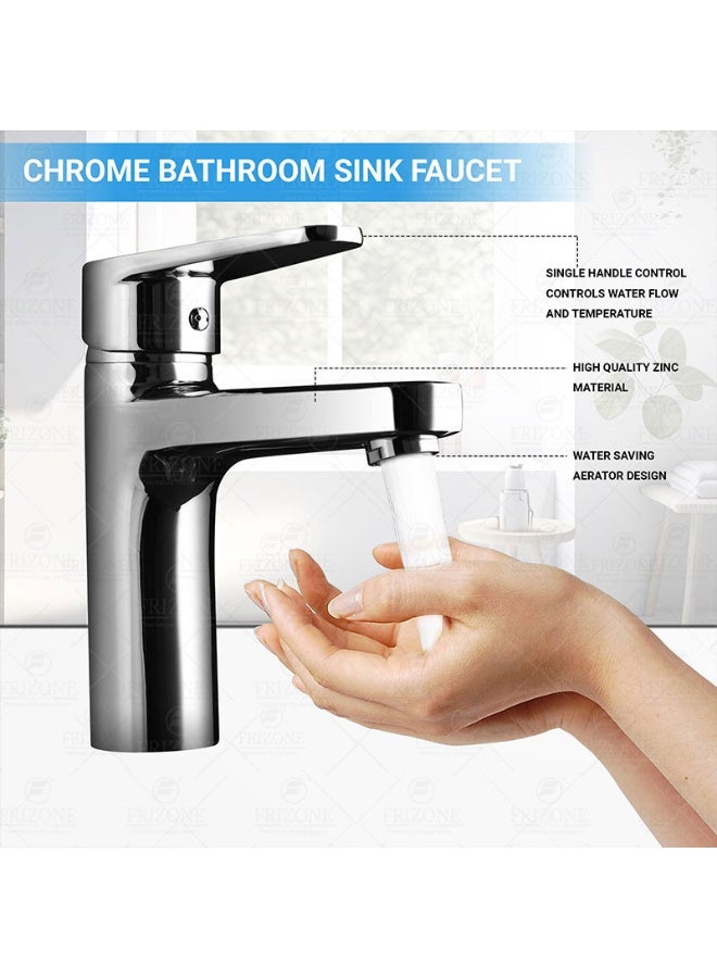 FRIZONE Basin Mixer with Popup Waste FL01 – Chrome Finish, Stylish Bathroom Sink Tap, Modern Water-Saving Faucet - Image 4