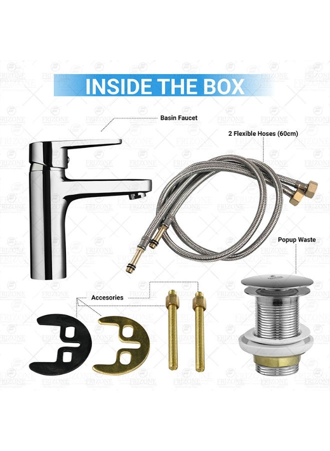 FRIZONE Basin Mixer with Popup Waste FL01 – Chrome Finish, Stylish Bathroom Sink Tap, Modern Water-Saving Faucet - Image 5