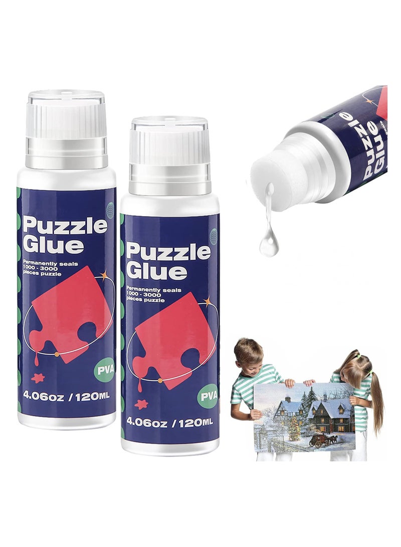KASTWAVE Puzzle Glue Clear with New Sponge Head, Replace Puzzle Saver Suitable for 3000/3500/5000 Pieces of Puzzle for Paper and Wood, Water-Soluble Special Craft Puzzle Glue Sheets, 120ML X 2 Bottle - Image 1