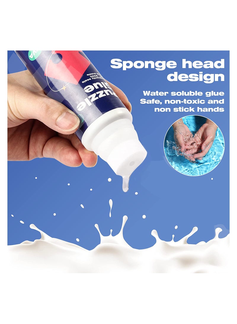 KASTWAVE Puzzle Glue Clear with New Sponge Head, Replace Puzzle Saver Suitable for 3000/3500/5000 Pieces of Puzzle for Paper and Wood, Water-Soluble Special Craft Puzzle Glue Sheets, 120ML X 2 Bottle - Image 2